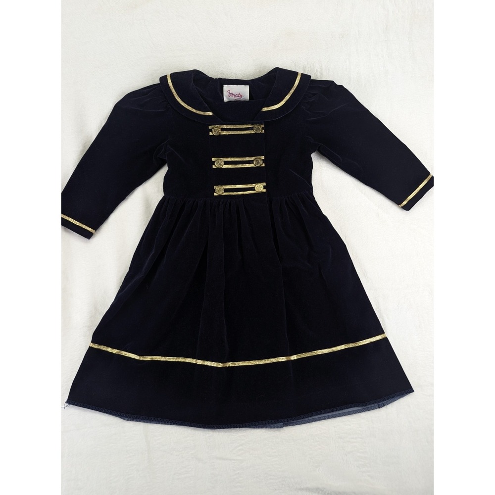 Vintage Maty Sailor Dress Girls Size 6 Navy Blue Velvet Gold Buttons Madeline‎